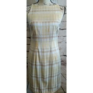 Renee Michaels Sleeveless Plald Yellow Sheath Dress Size 4 Small Spring Easter